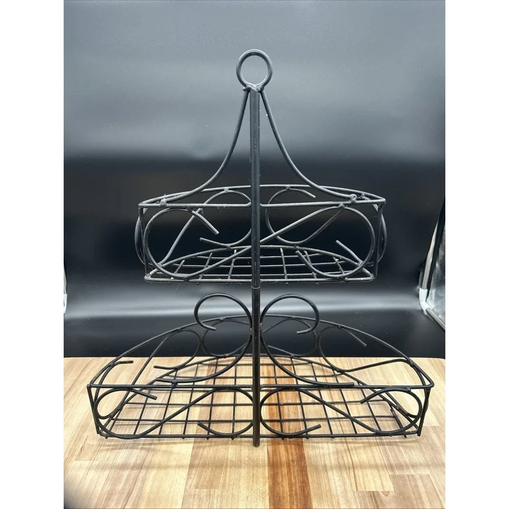 Vtg BLACK METAL WALL Hanging/Table Top SPICE RACK Kitchen Decor 16in L 15in W